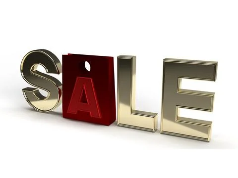 Isolated Gold Metallic Three Dimensional Sale. 3D Render Illustration. Stock Illustration