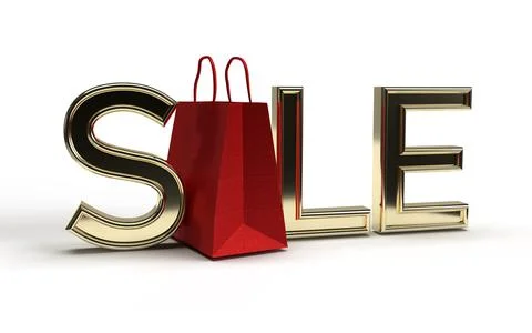 Isolated Gold Metallic Three Dimensional Sale. 3D Render Illustration. Stock Illustration