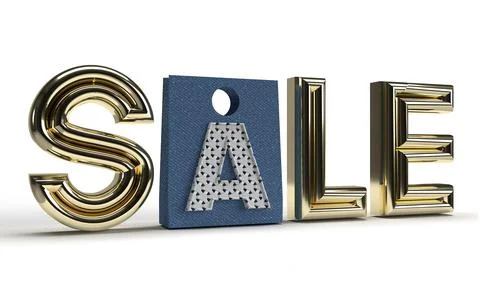 Isolated Gold Metallic Three Dimensional Sale. 3D Render Illustration. Stock Illustration
