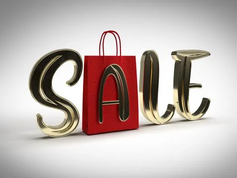 Isolated Gold Metallic Three Dimensional Sale. 3D Render Illustration. Stock Illustration