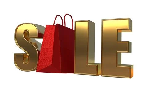 Isolated Gold Metallic Three Dimensional Sale. 3D Render Illustration. Stock Illustration