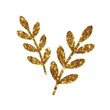 Isolated golden glitter retro plant leaf deocration flat icon Stock Illustration