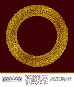Isolated golden round pattern and seamless brushes Stock Illustration