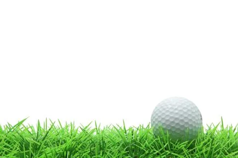 Isolated golf ball on green grass over white background Stock Photos