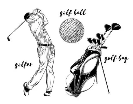Isolated golf set on white background. Hand-drawn elements such as golfer, golf イラスト素材