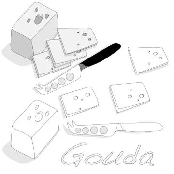 Isolated Gouda cheese  vector illustration on a white Stock Illustration