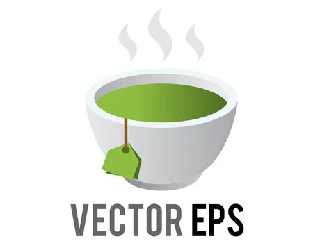 Isolated gradient cup of hot green tea with tea bag and label Stock Illustration