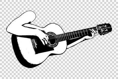 Isolated graphic of hands playing folk or acoustic guitar Illustrazione stock