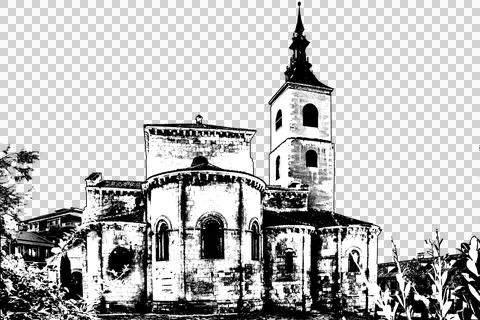 Isolated graphic of medieval style stone church Stock Illustration