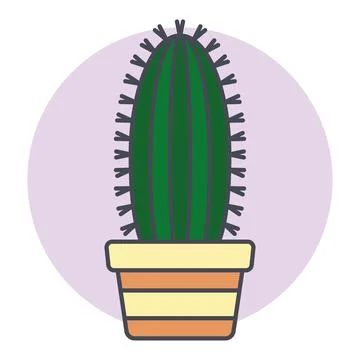 Isolated green cactus on a colored circle frame Vector Stock Illustration