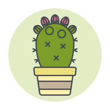 Isolated green cactus on a colored circle frame Vector Stock Illustration