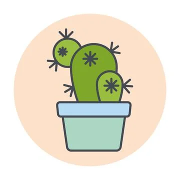 Isolated green cactus on a colored circle frame Vector Stock Illustration