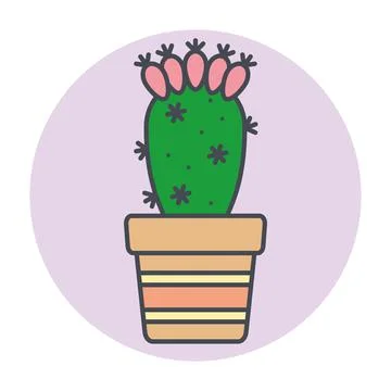 Isolated green cactus on a colored circle frame Vector Stock Illustration