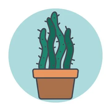 Isolated green cactus on a colored circle frame Vector Stock Illustration