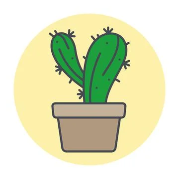 Isolated green cactus on a colored circle frame Vector Stock Illustration