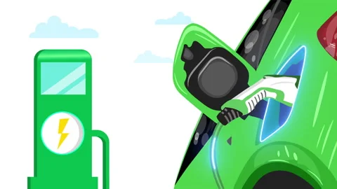 ISOLATED GREEN CHARGING CAR Stock Footage 267484485