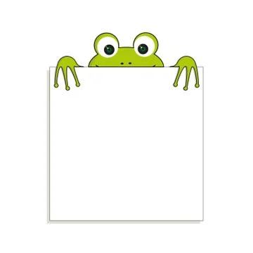 Isolated green frog with white paper. Has place for any text. Can use for not Stock Illustration