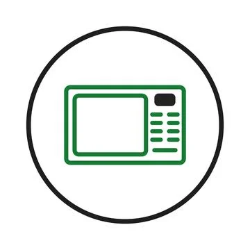 Isolated green microwave icon with digital interface against white encircle.. Stock Illustration