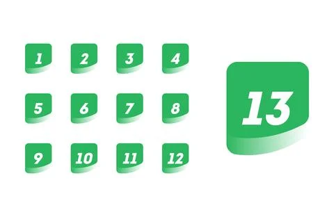 Isolated Green Square Gradient Bullet Point Set on White Background Stock Illustration