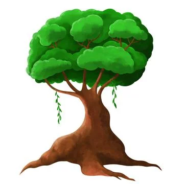 Isolated green tree on white background. Single tropical tree in illustrative Stock Illustration