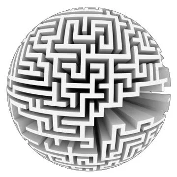 Isolated grey labyrinth sphere structure illustration Illustrazione stock