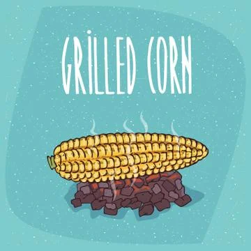 Isolated grilled over charcoal corn ears Stock Illustration