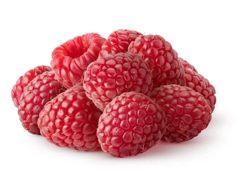 Isolated group of berries. Pile of raspberry fruits isolated on white background Stock Photos