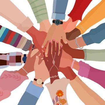 Isolated group hands on top of each other of people. Deib concept. Agreement Stock Illustration