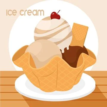 Isolated group of ice cream balls on a cookie sketch icon Vector Stock Illustration