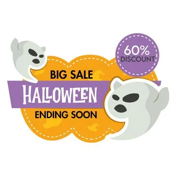 Isolated halloween discount label with ghosts Vector Stock Illustration