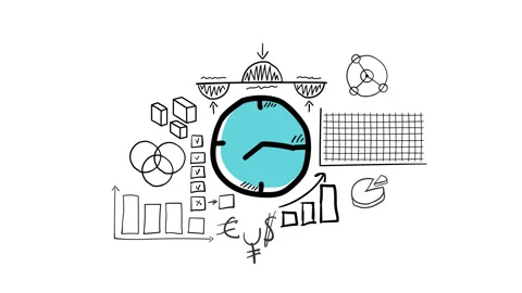 Isolated Hand Drawn clock Icon &amp; Infographics. Stock Footage 118300883