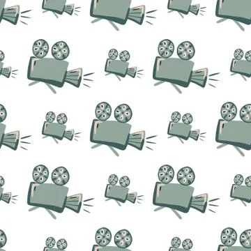 Isolated hand drawn seamless pattern with camera ornament. Grey simple elemen Stock Illustration