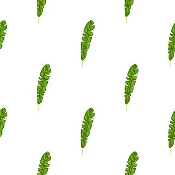 Isolated hand drawn seamless pattern with green tropic leaf silhouettes. Whit Stock Illustration