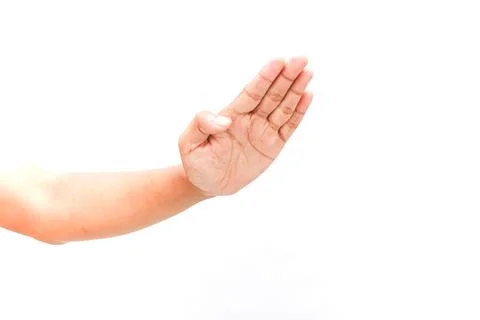 Isolated hand gesture on a pristine white backdrop offering creative freedom Stock Photos