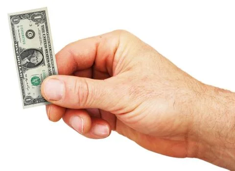 Isolated hand holding tiny dollar bill Stock Photos