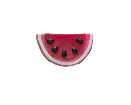 Isolated hand made soap in the shape of watermelon on white background. Stock Photos