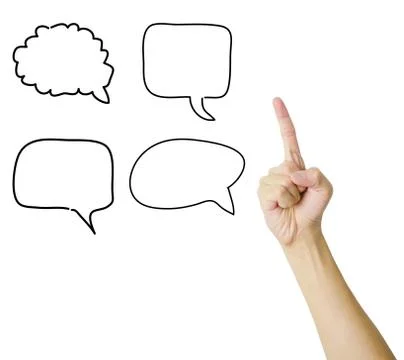 Isolated hand with speech and thinking bubbles Stock Photos