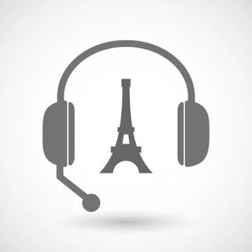 Isolated  hands free headset icon with   the Eiffel tower Stock Illustration