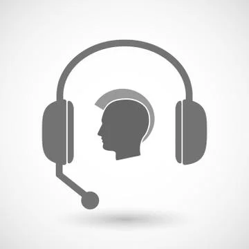 Isolated  hands free headset icon with  a male punk head silhouette Stock Illustration