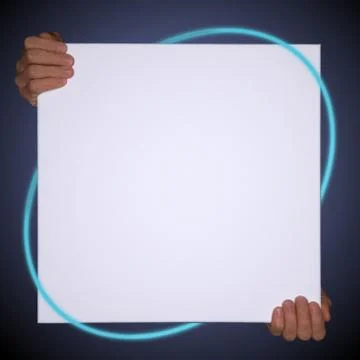 Isolated hands holding a empty canvas with neon lines with copyspace Stock Photos