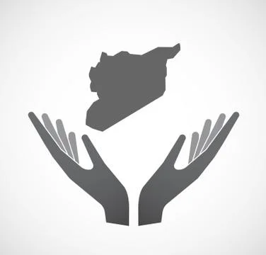 Isolated hands offering  the map of Syria Stock Illustration