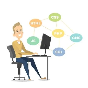 Isolated happy programmer. Stock-Illustration