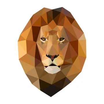Isolated head of lion composed of triangles on white background. Stock Illustration