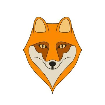Isolated head of orange fox on white background. Colored cartoon portrait. Stock Illustration
