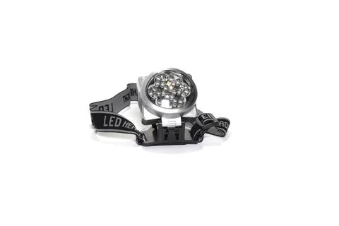 Isolated headlamp flashlight with straps for the head 스톡 사진