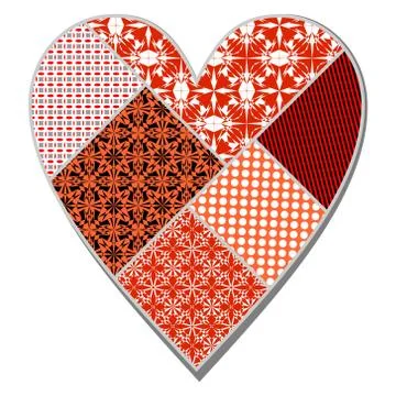 Isolated heart in patchwork art design in red color Stock Illustration