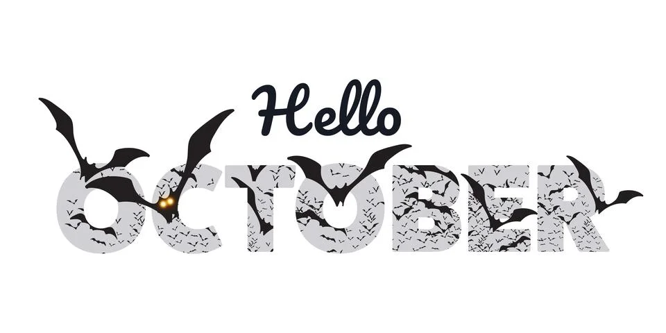 Isolated Hello October lettering, typography or label, stylish black and wh.. Stock Illustration