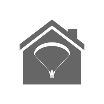 Isolated house with a paraglider Stock Illustration