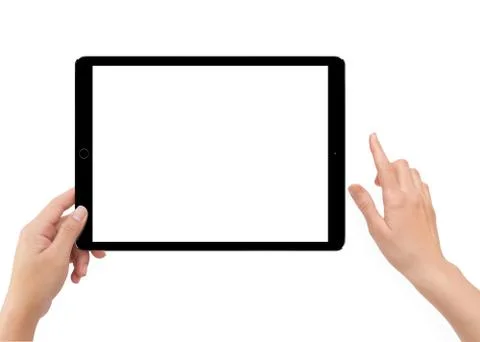Isolated human left hand holding black tablet computer Stock Illustration