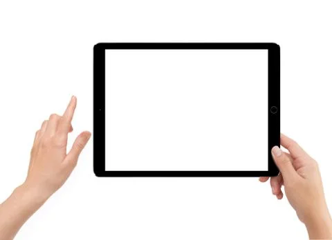 Isolated human right hand holding black tablet computer Stock Illustration